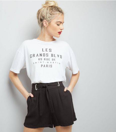 Black Eyelet Tie Waist Shorts | New Look