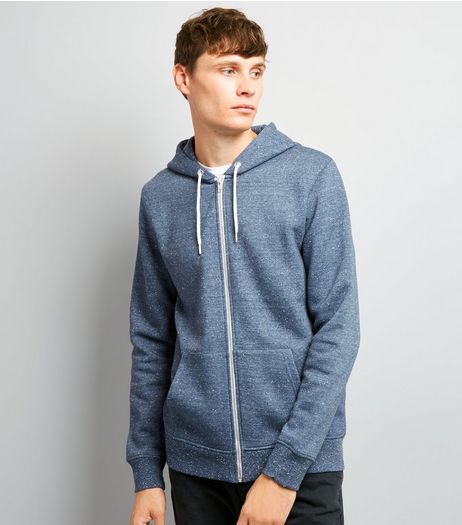 Blue Nep Marl Zip Front Hoodie | New Look