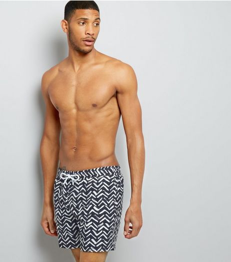 Black Chevron Print Swim Shorts | New Look