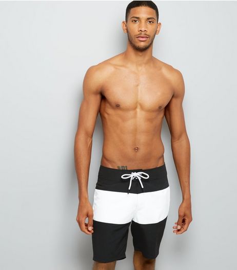 Black Colour Block Board Shorts | New Look