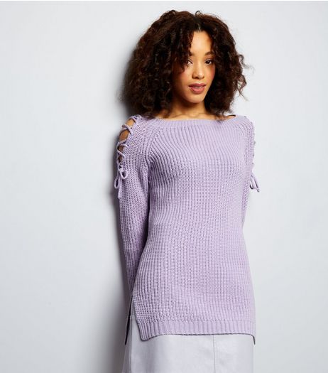 Lilac Lace Up Shoulder Jumper | New Look