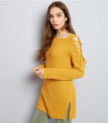 Yellow Lace Up Shoulder Jumper | New Look