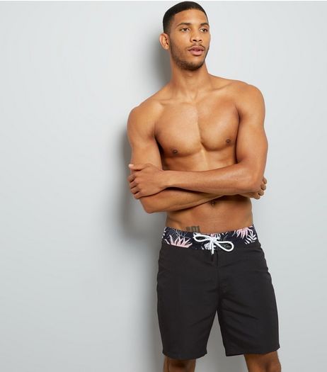 Black Floral Trim Board Shorts | New Look