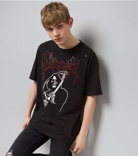 Black Reaper Print T-Shirt | New Look