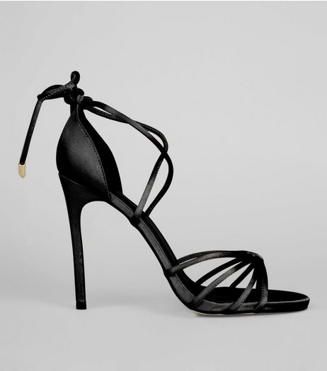 Black Satin Tie Up Heeled Sandals | New Look
