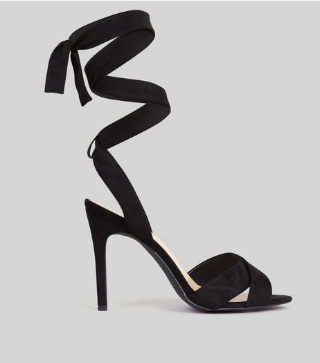 Black Suedette Tie Up Heeled Sandals | New Look