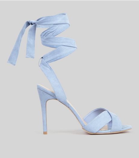Pale Blue Suedette Tie Up Heeled Sandals | New Look