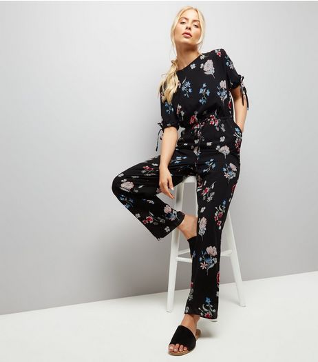 Navy Floral Print Tie Sleeve Jumpsuit | New Look
