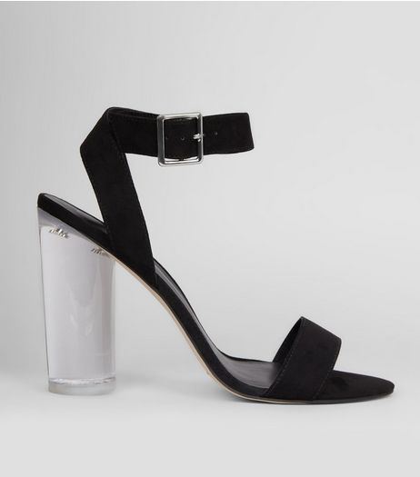 Black Wrap Strap Clear Block Heels | New Look