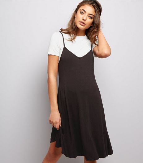 Black V Neck 2 in 1 Slip Dress | New Look