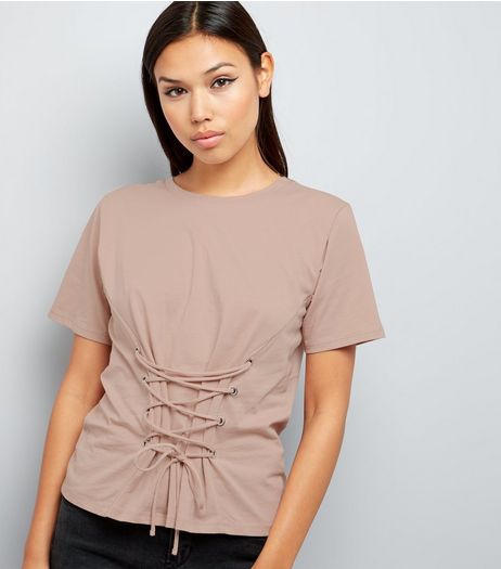 Light Brown Lace Up Corset T-Shirt | New Look
