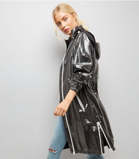 Black Contrast Trim Sports Parka | New Look
