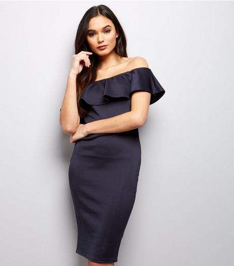 AX Paris Navy Sateen Bardot Dress | New Look