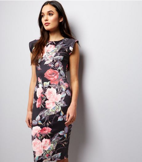 AX Paris Black Floral Print Bodycon Dress | New Look