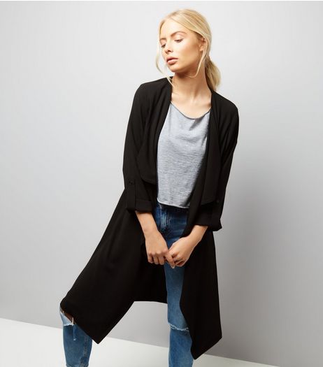 Black Ruched Back Duster Coat | New Look