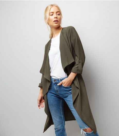 Khaki Ruched Back Duster Coat | New Look