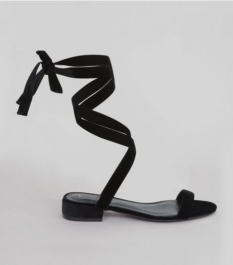 Black Velvet Ankle Tie Sandals | New Look