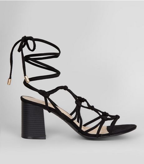 Black Suedette Multi Knot Strap Heeled Sandals | New Look