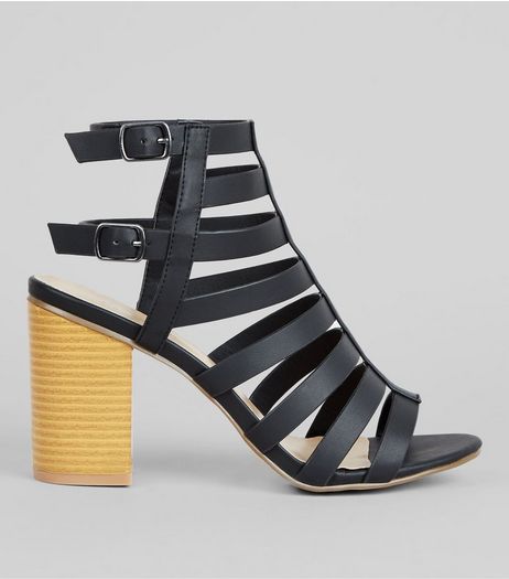 Black Strappy Gladiator Block Heels | New Look