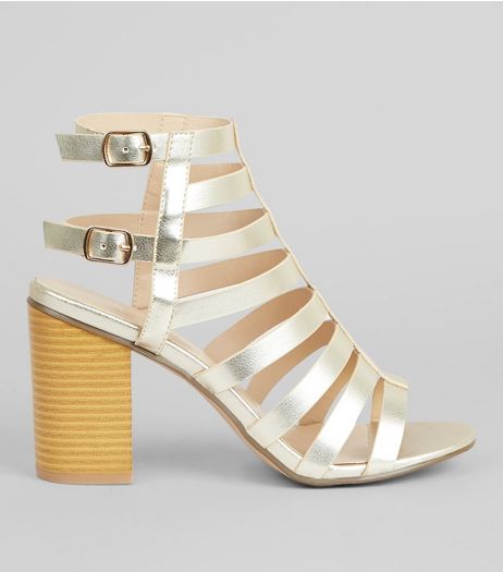 Gold Strappy Gladiator Block Heels | New Look