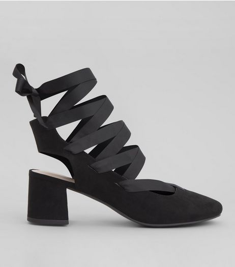 Black Suedette Ankle Tie Mini Block Heels | New Look