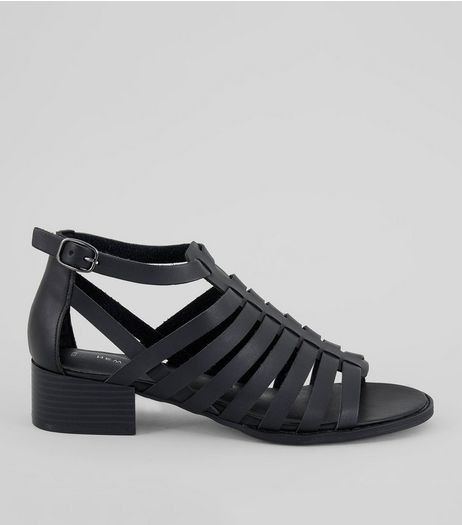 Black Gladiator Block Heel Sandals | New Look