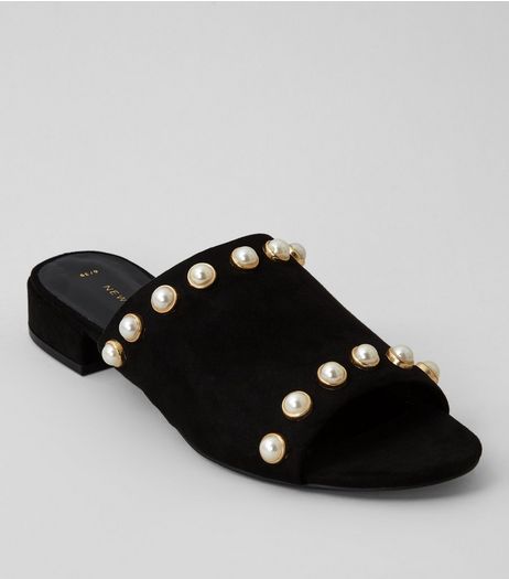 Black Pearl Stud Mules | New Look