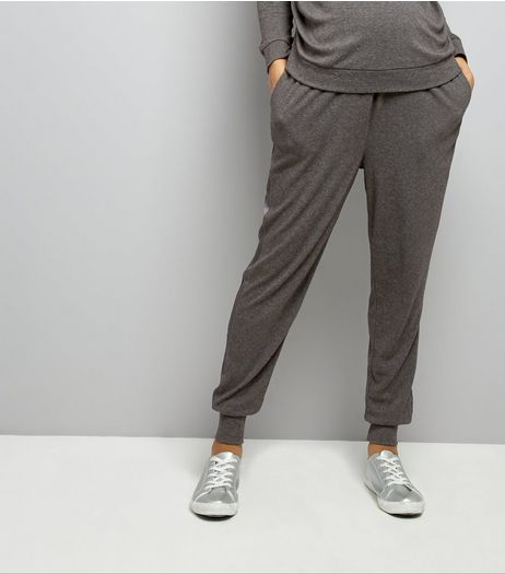 Maternity Grey Brushed Jersey Sateen Trim Joggers | New Look