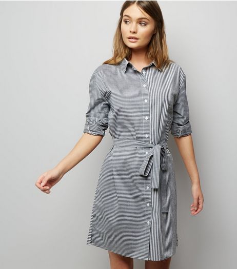 Black Stripe Tie Waist Shirt Dress | New Look