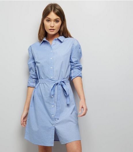 Blue Spliced Stripe Shirt Dress | New Look