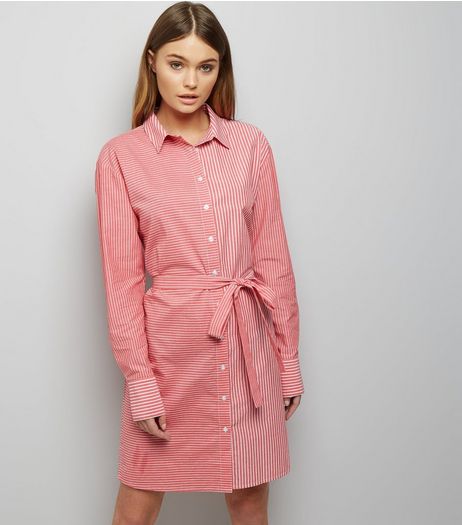 Red Stripe Tie Waist Shirt Dress | New Look