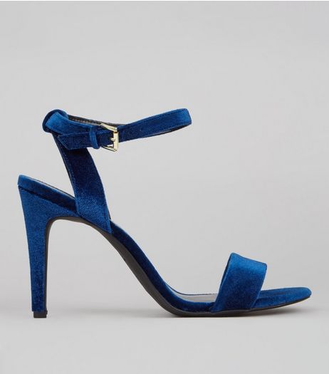 Navy Velvet Ankle Strap Heels | New Look
