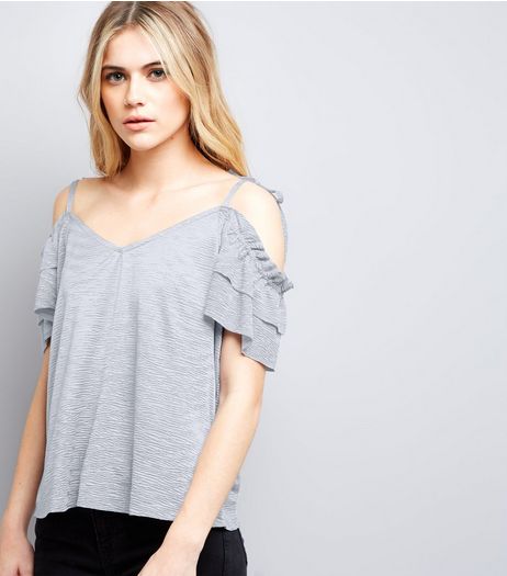 Lilac Frill Trim Cold Shoulder Top | New Look
