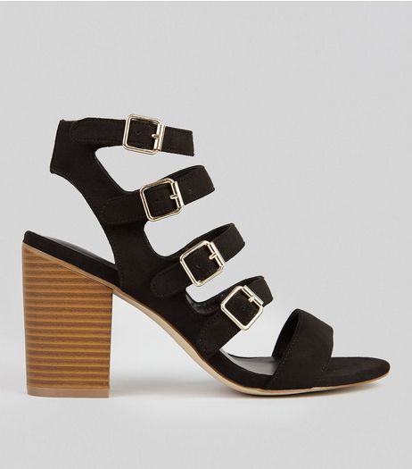 Black Suedette Multi Strap Heeled Sandals | New Look