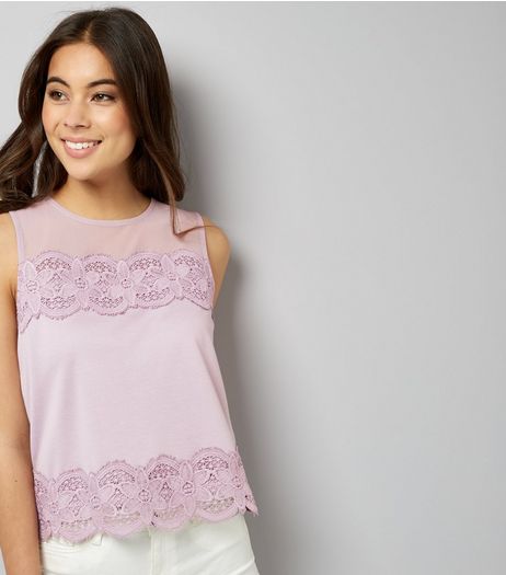 Lilac Crochet Lace Trim Sleeveless Top | New Look