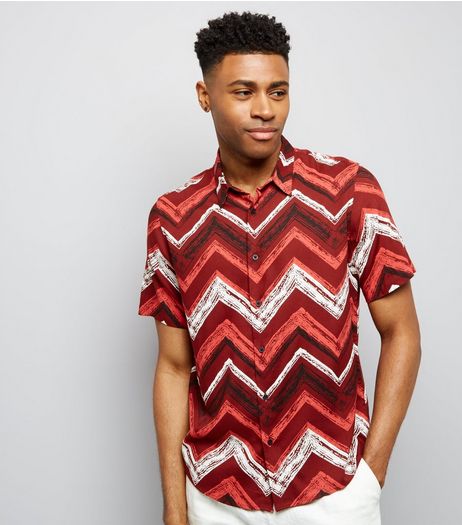 Red Chevron Print Short Sleeve Shirt | New Look