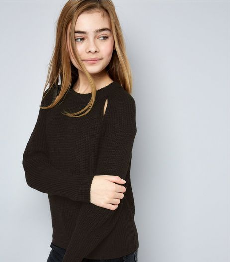 Teens Black Cut Out Front Jumper | New Look