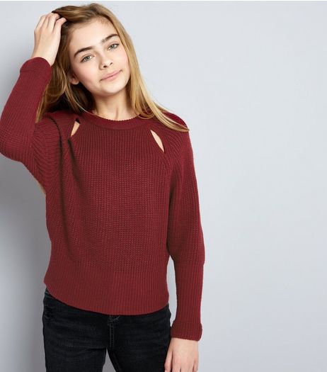 Teens Burgundy Cut Out Front Jumper | New Look