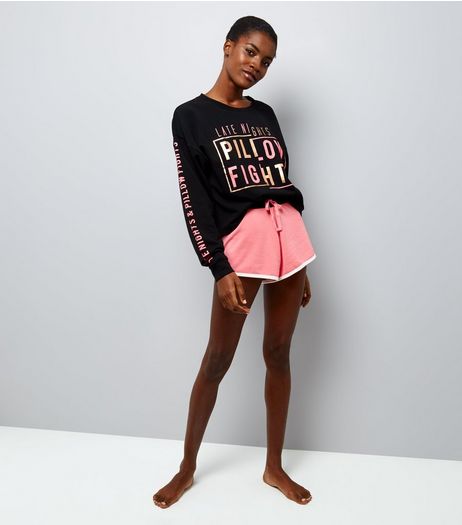 Tall Black Late Nights and Pillow Fights Pyjama Set | New Look