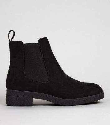new look suedette flat chelsea boots in black