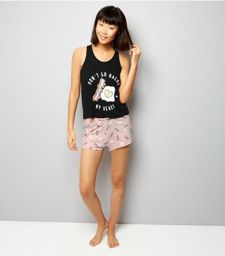 Tall Black Don't Go Bacon My Heart Pyjama Set | New Look