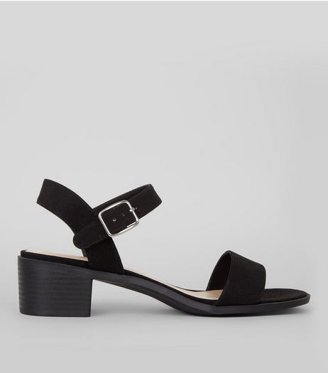 Wide Fit Black Ankle Strap Heeled Sandals | New Look