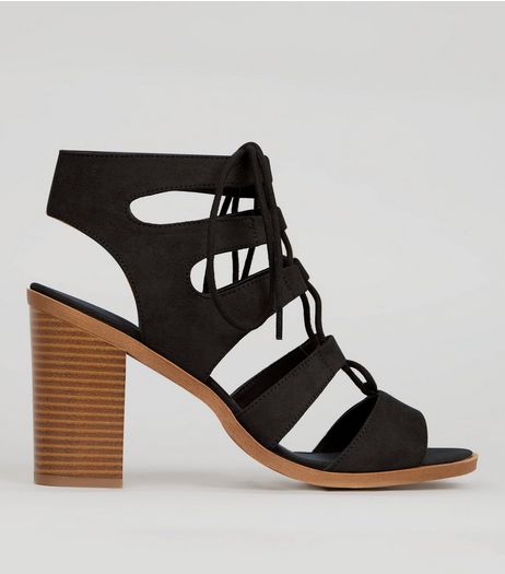 Wide Fit Black Suedette Ghillie Block Heels | New Look