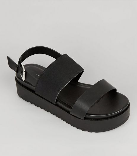 Wide Fit Black Flatform Sandals | New Look