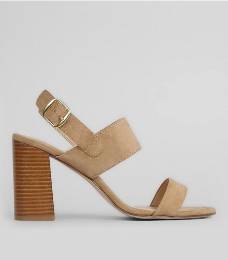 Wide Fit Mink Suedette Flared Heeled Sandals | New Look