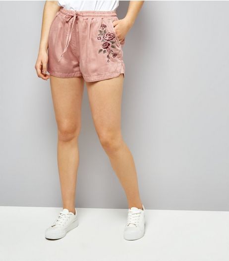Mid Pink Floral Embroidered Running Shorts | New Look