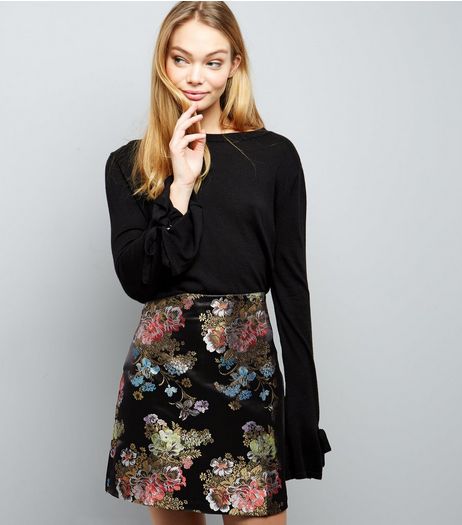 Black Floral Print Jacquard Skirt | New Look