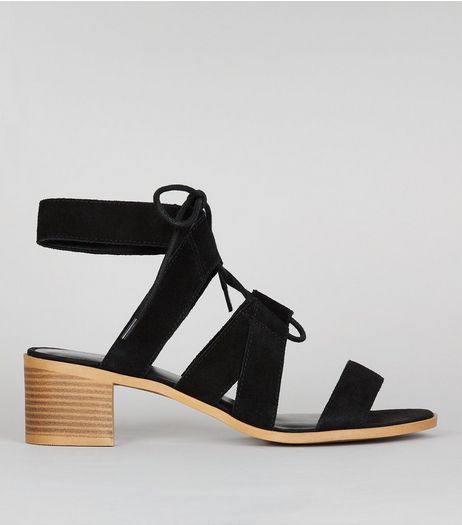 Black Suede Ghillie Block Heel Sandals | New Look