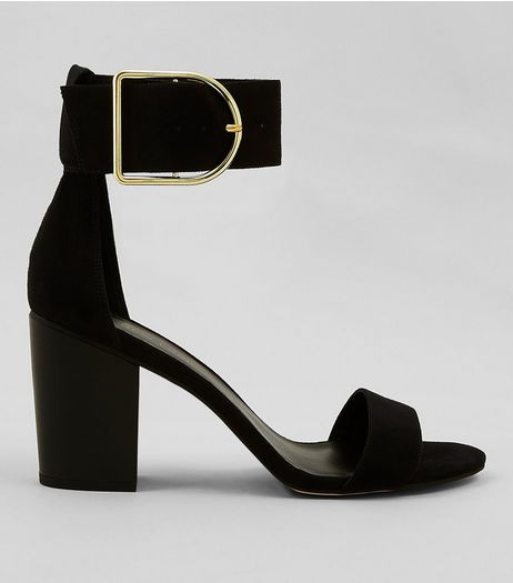 Black Suede Buckle Strap Heels | New Look