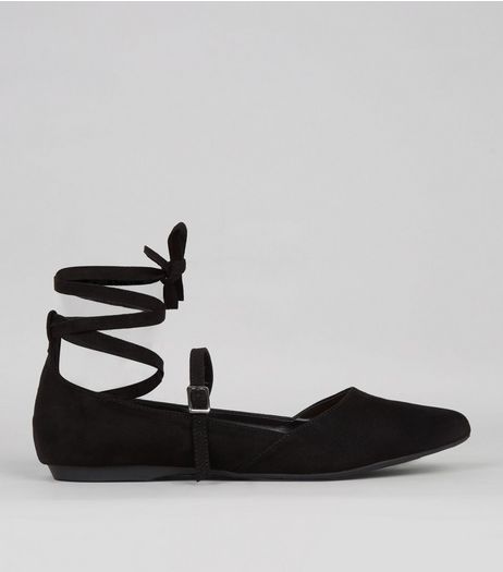 Black Strappy Ankle Tie Fastening Sandals | New Look